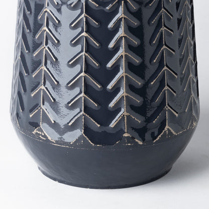 Gemma I Metal Glossy Dark Blue Chevron Vase