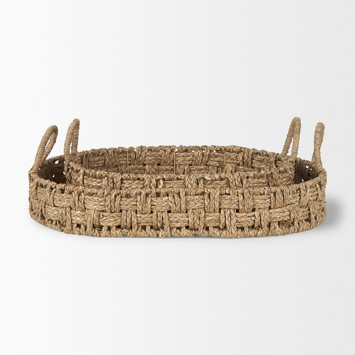 Haini Set of 2 Large Basketweave Seagrass Trays w/ Loop Handles