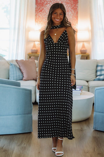 Dot and Drape Maxi Dress - Black and White