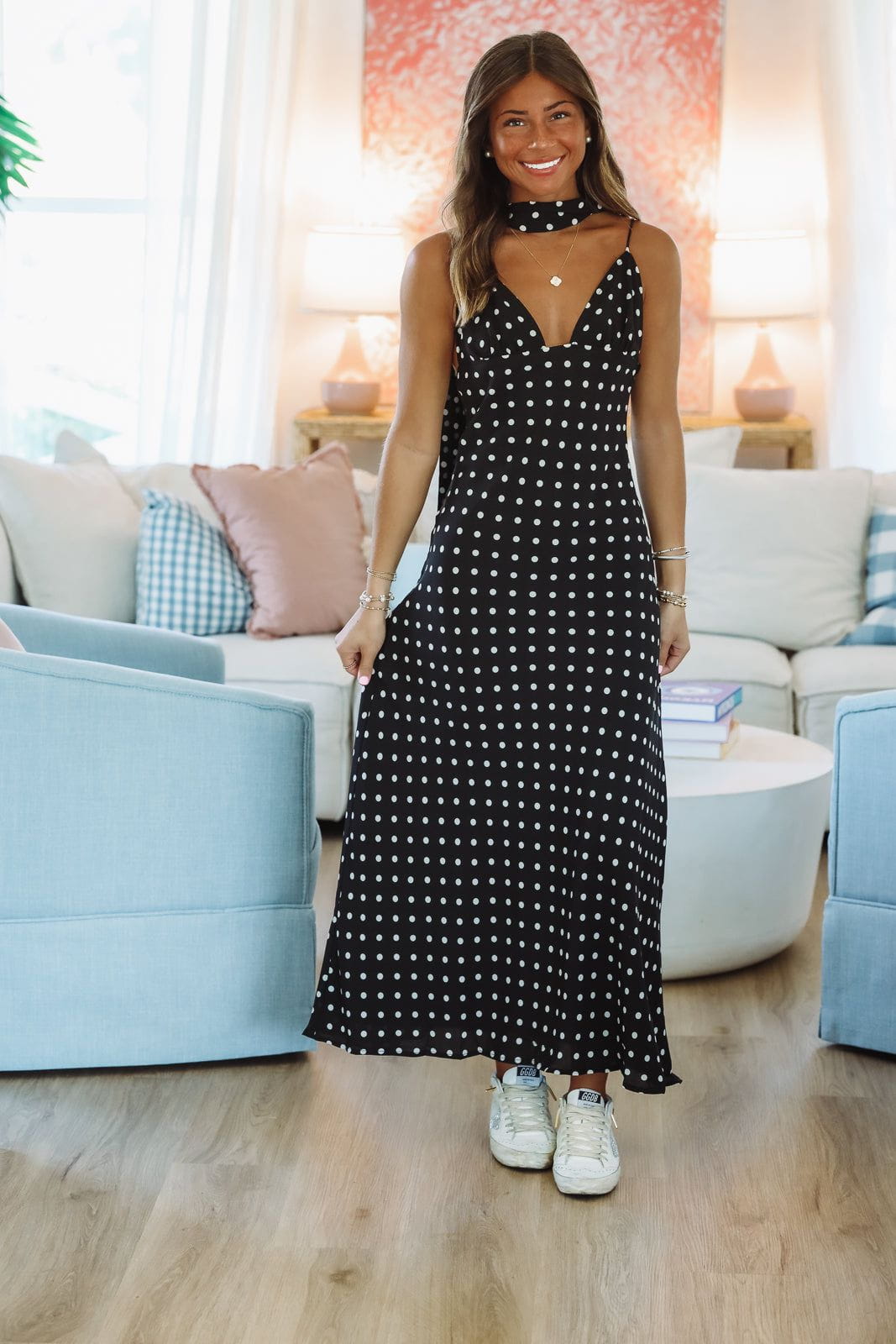 Dot and Drape Maxi Dress - Black and White