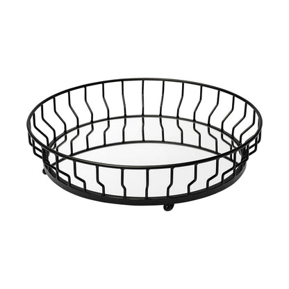 Helena 20L x 20W Black Metal Mirrored Bottom Round Serving Tray