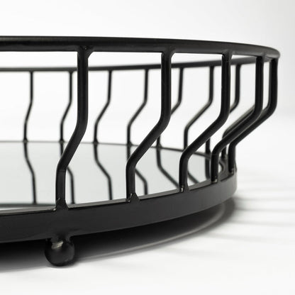 Helena 20L x 20W Black Metal Mirrored Bottom Round Serving Tray