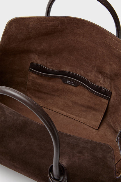 Chocolate and Tobacco Suede and Leather Medium Satchel