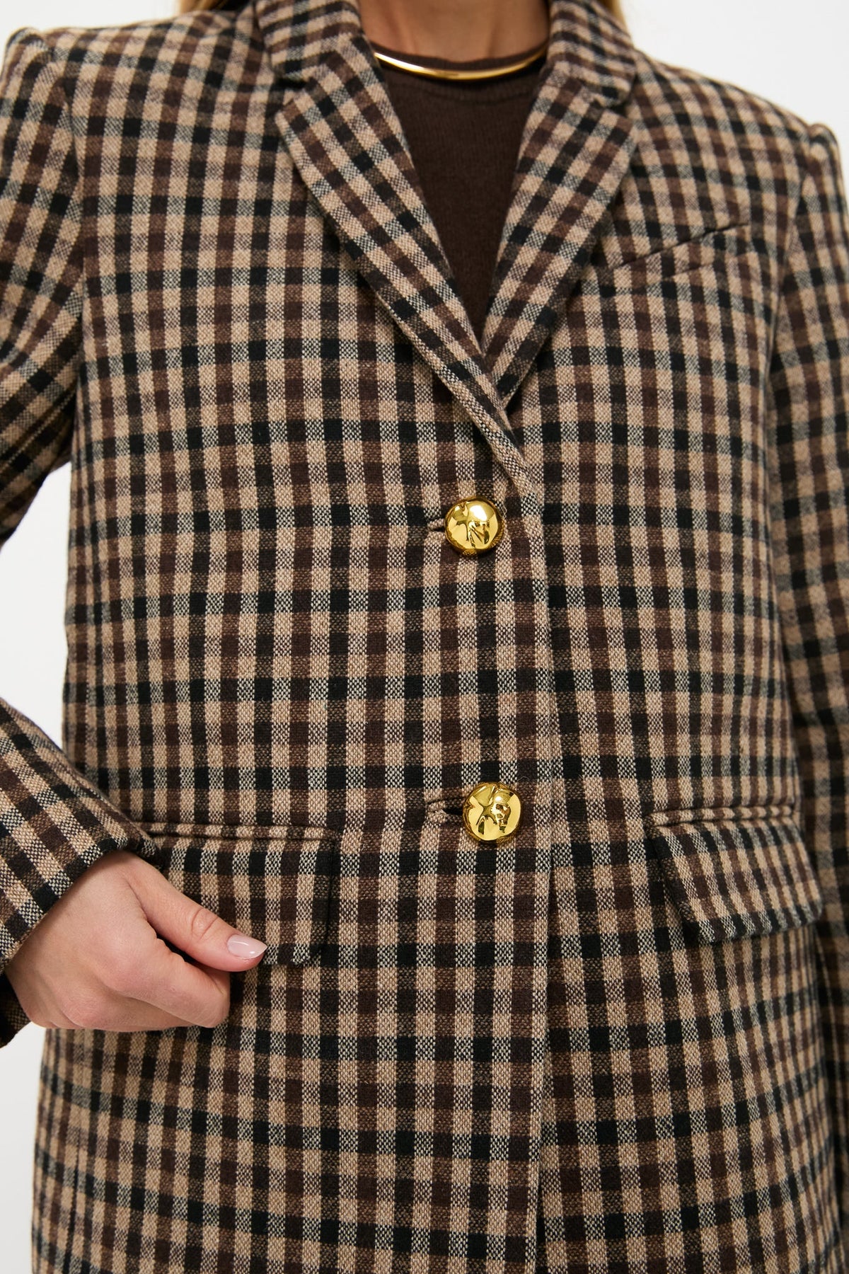 Chicory Coffee Check Wool Mix Oversized Blazer