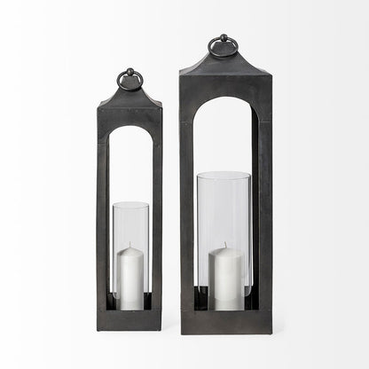 Ina Short Charcoal Metal Candle Holder Lantern