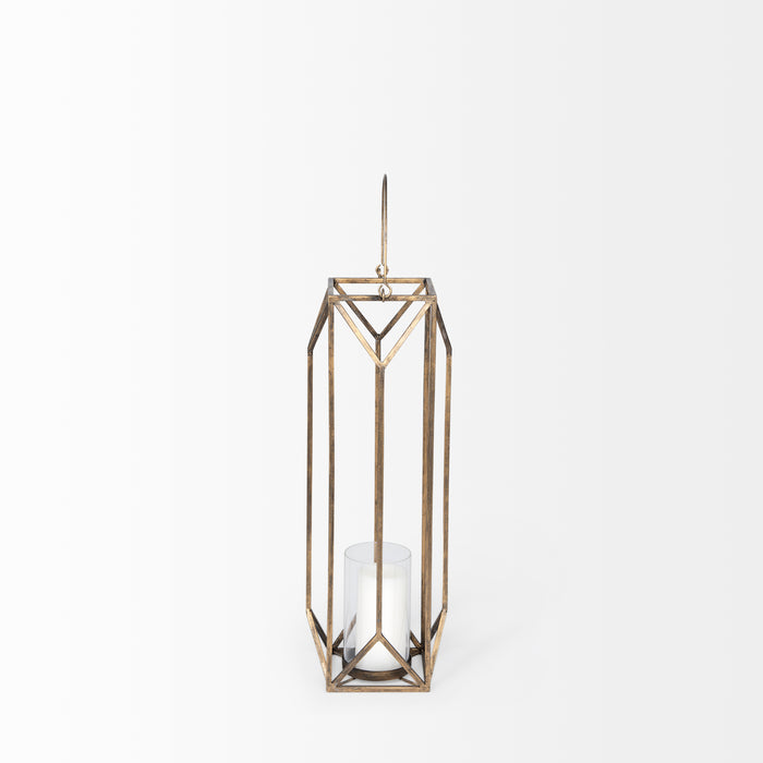 Ivy Small Gold Metal Geometric Cage Candle Holder Lantern