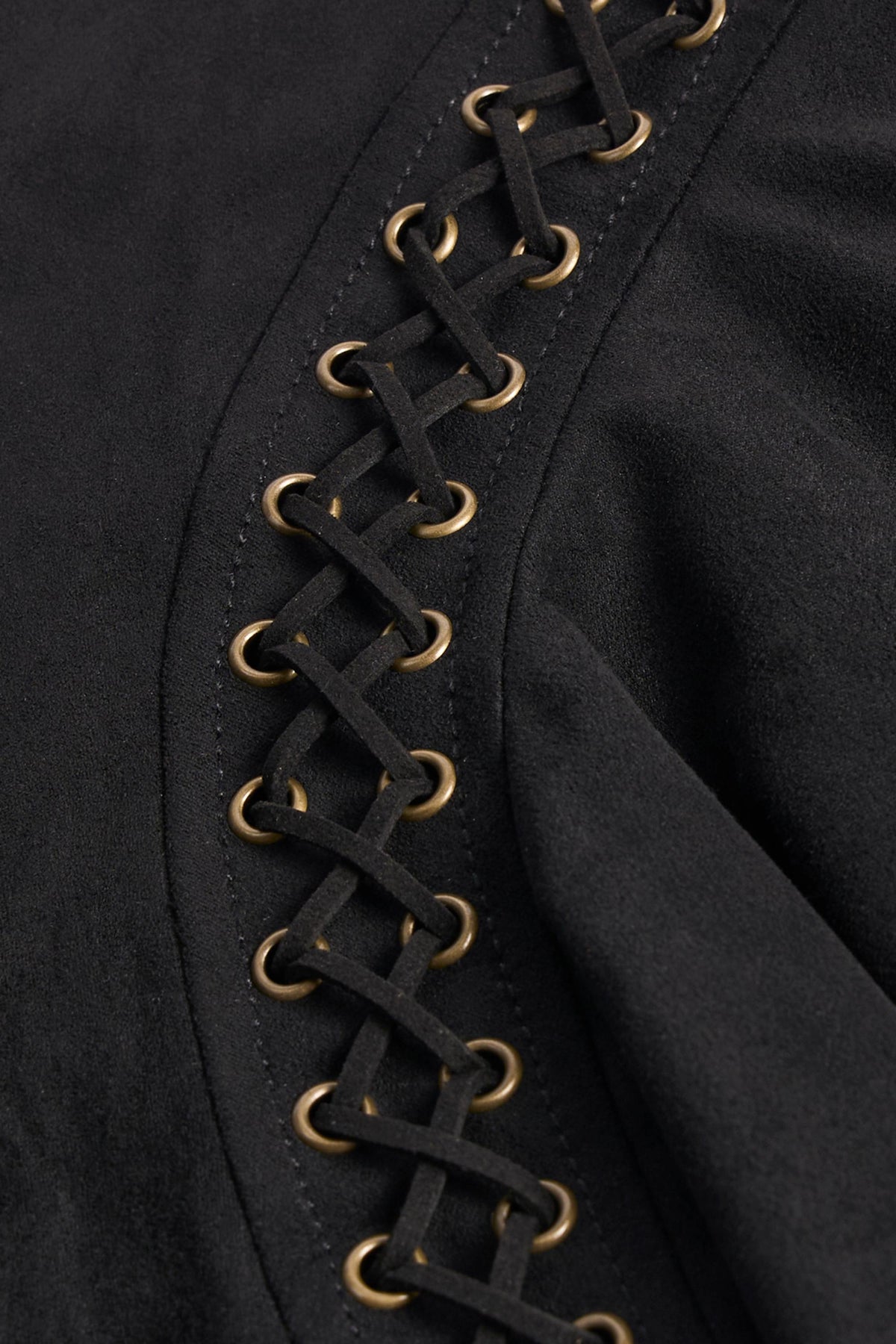 Lace-Up Mid-Rise Mini Skirt in Black