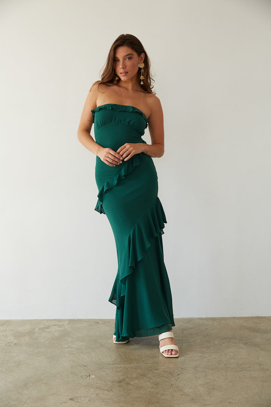 Jana Ruffle Open Back Maxi Dress