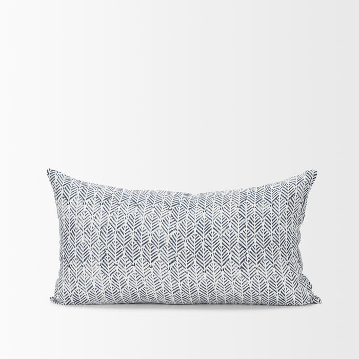 Janelle Cream w/ Indigo Print Linen Lumbar Decorative Pillow Cover
