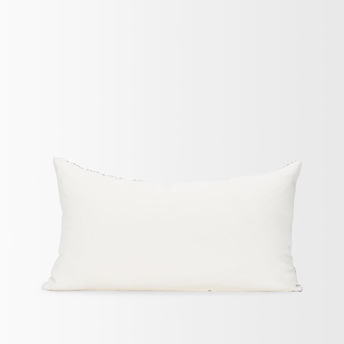 Janelle Cream w/ Indigo Print Linen Lumbar Decorative Pillow Cover