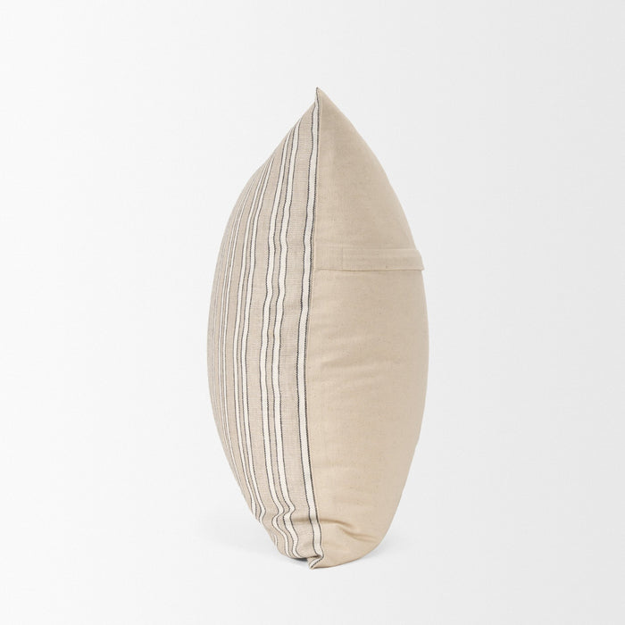 Jaxon Beige and Black Striped Cotton-Linen Decorative Square Pillow Cover
