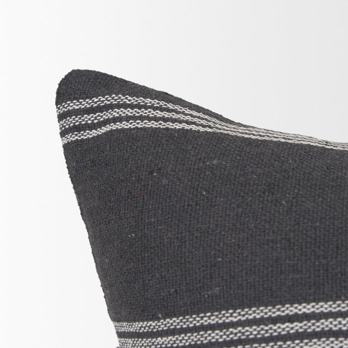 Jayme Gray and White Striped Cotton Decorative Lumbar Pillow Cover