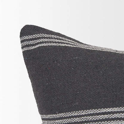 Jayme Gray and White Striped Cotton Decorative Lumbar Pillow Cover