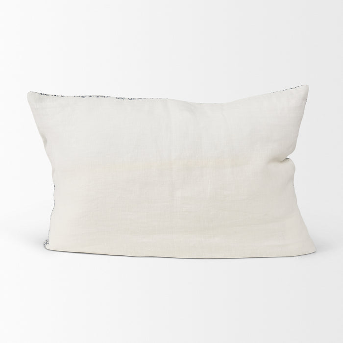Jayne Cream w/ Indigo Print Linen Lumbar Decorative Pillow Cover