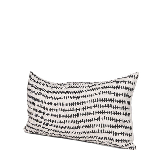 Jenna Cream w/ Black Print Linen Lumbar Decorative Pillow Cover