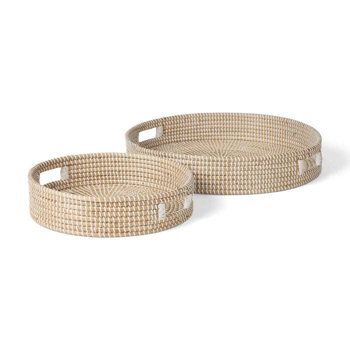 Kalama Set of 2 Large Round Seagrass Trays w/ Handles