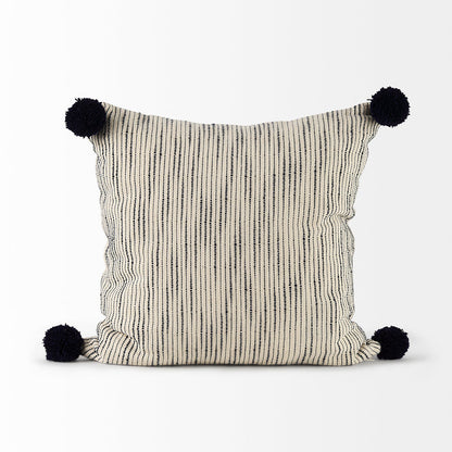 Krystal 20 x 20 Cream/Blue Pom Pom Decorative Pillow Cover