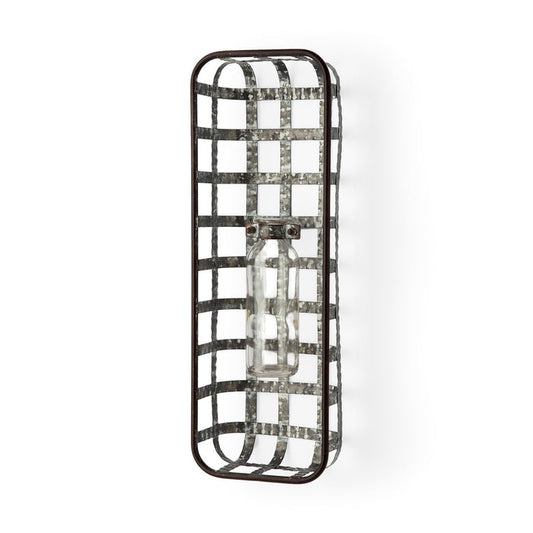 Margaret Wall Mounted Basket w Glass Bottle for Botanicals or Floral