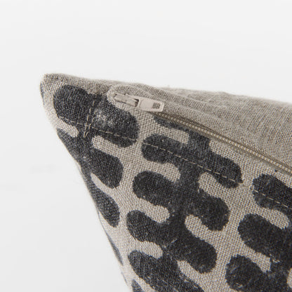 Miriam 18L x 18W Beige and Black Fabric Patterned Decorative Pillow Cover