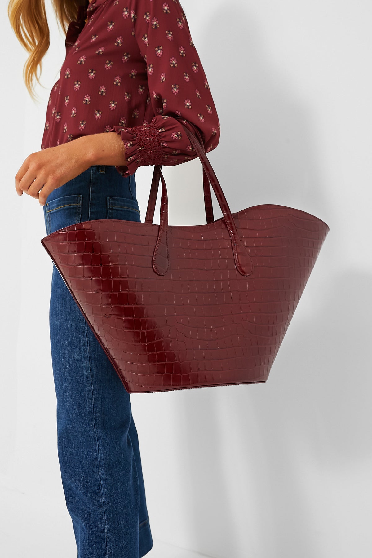 Bordeaux Croc Open Tulip Large Tote