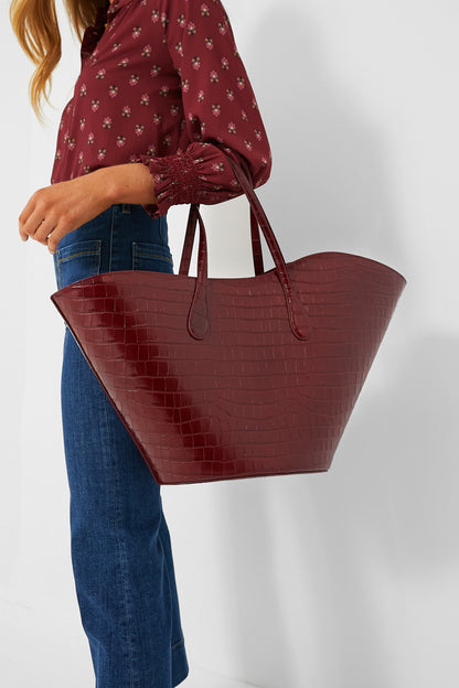 Bordeaux Croc Open Tulip Large Tote