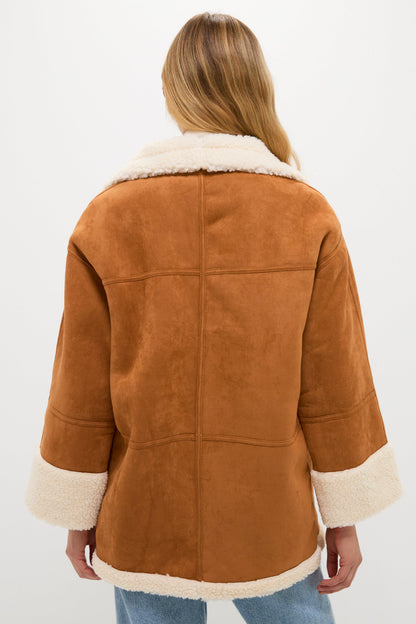 Camel Fur Trim Suede Coat