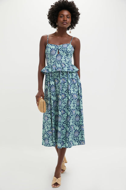 Blue Leafy Floral Maeve Midi Dress