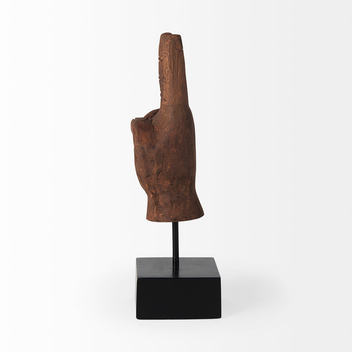 Pacem 4L x 4W Natural Wooden Carved Peace Sign Hand