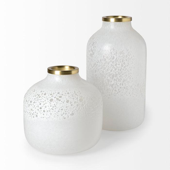 Pearl Short White Gold Rim Glass Vase