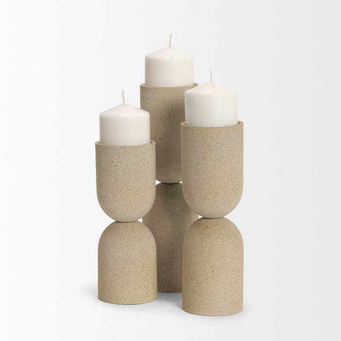 Qamra Medium Beige Textured Metal Pillar Candle Holder Candle Holder