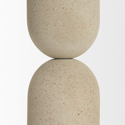 Qamra Short Beige Textured Metal Pillar Candle Holder