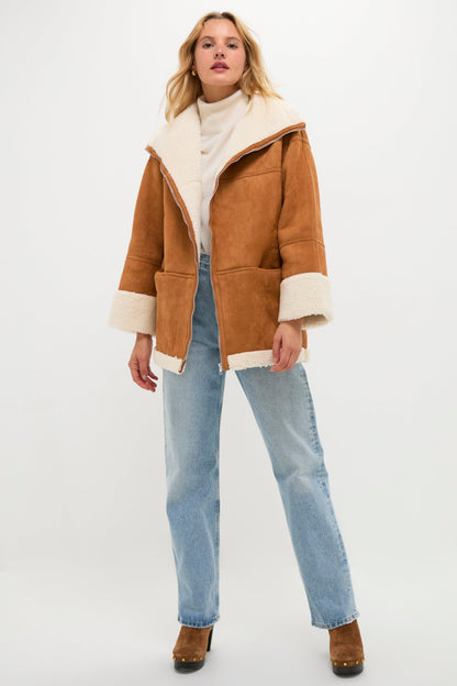 Camel Fur Trim Suede Coat