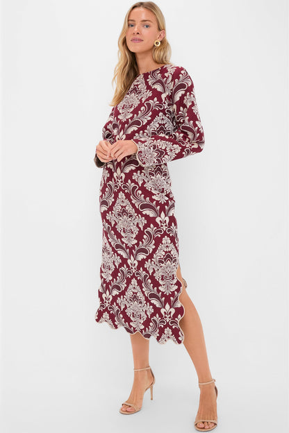 Blush Pink and Burgundy Bicolor Jacquard Waves Long Sleeve Top