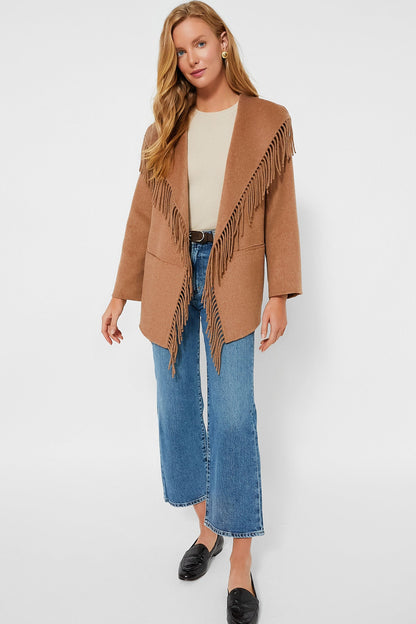 Camel Rowen Fringe Jacket