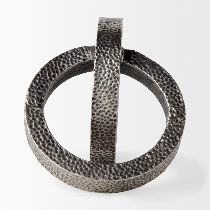 Rafiki Two Blackened Silver Hammered Finish Metal Conjoined Circles