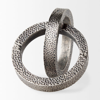Rafiki Two Blackened Silver Hammered Finish Metal Conjoined Circles