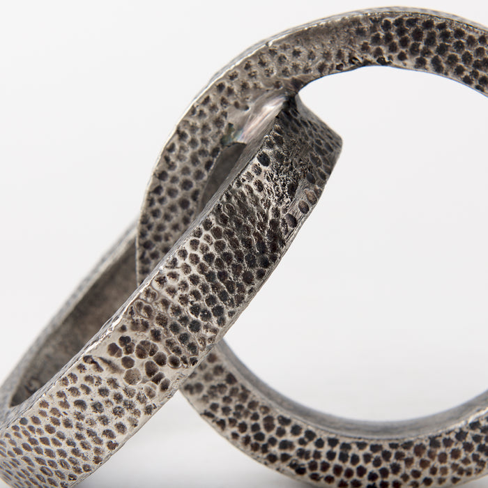Rafiki Two Blackened Silver Hammered Finish Metal Conjoined Circles