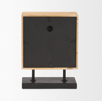 Renaya Light Brown Wood w/ Matte Black Metal Base Table Clock