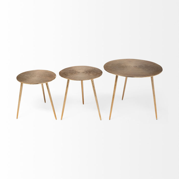 Reva III (Small) 16L x 16W Gold Round Top Cast Aluminum Accent Table