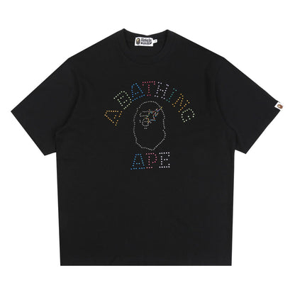 Rhinestone College Relaxed Fit T-Shirt - Black