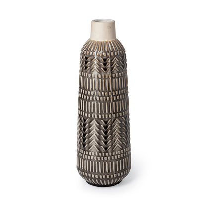 Riker III Large Dark Gray Cream Ceramic Vase
