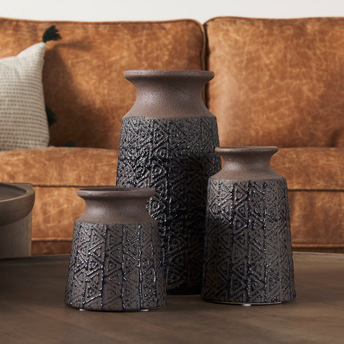 Sefina I Small Brown/Black Patterned Ceramic Vase