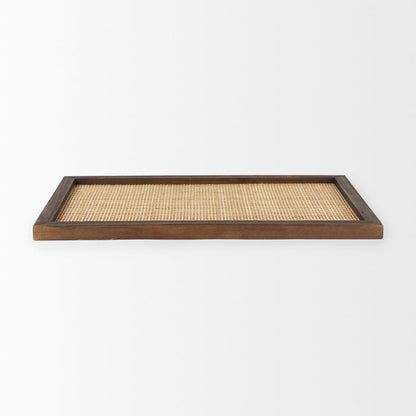 Silas Cane and Medium Brown Wood Rectangular Tray