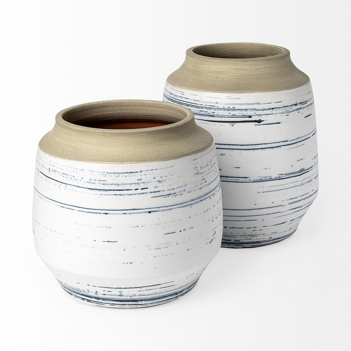 Sonnett Short White/Blue Ceramic Vase