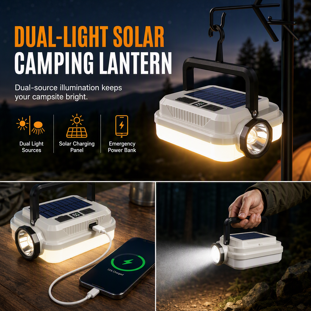 🎁 2026 New Arrival 50% OFF 💥 Dual-Light Solar Camping Lantern with Power Bank