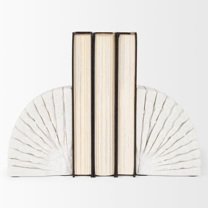 Stept White Marble Bookends w/rough carving (set of 2)