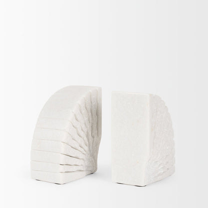 Stept White Marble Bookends w/rough carving (set of 2)