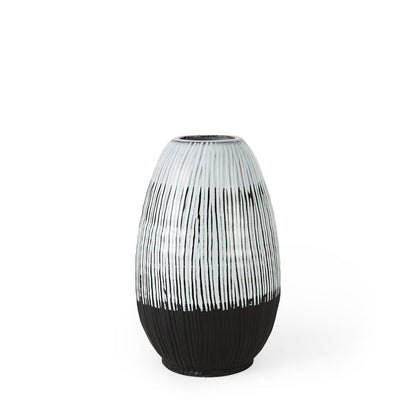 Tanami II Short Dark Brown/White Glazed Ceramic Vase