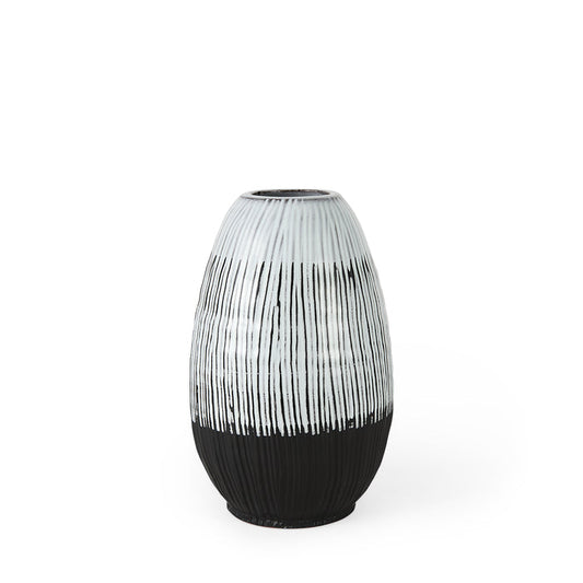Tanami II Short Dark Brown/White Glazed Ceramic Vase