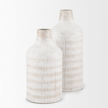 Tisha Small White W/ Terracotta Distressing Metal Vase